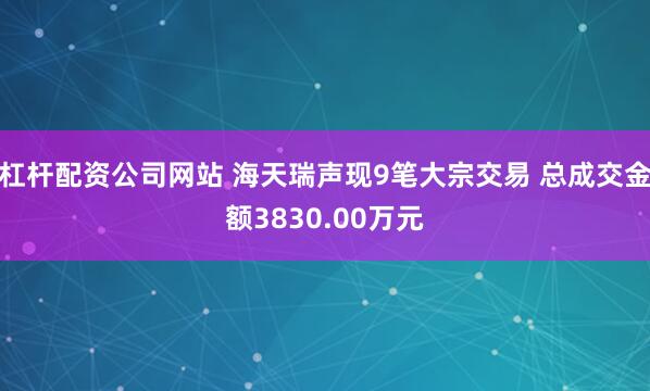 杠杆配资公司网站 海天瑞声现9笔大宗交易 总成交金额3830.00万元